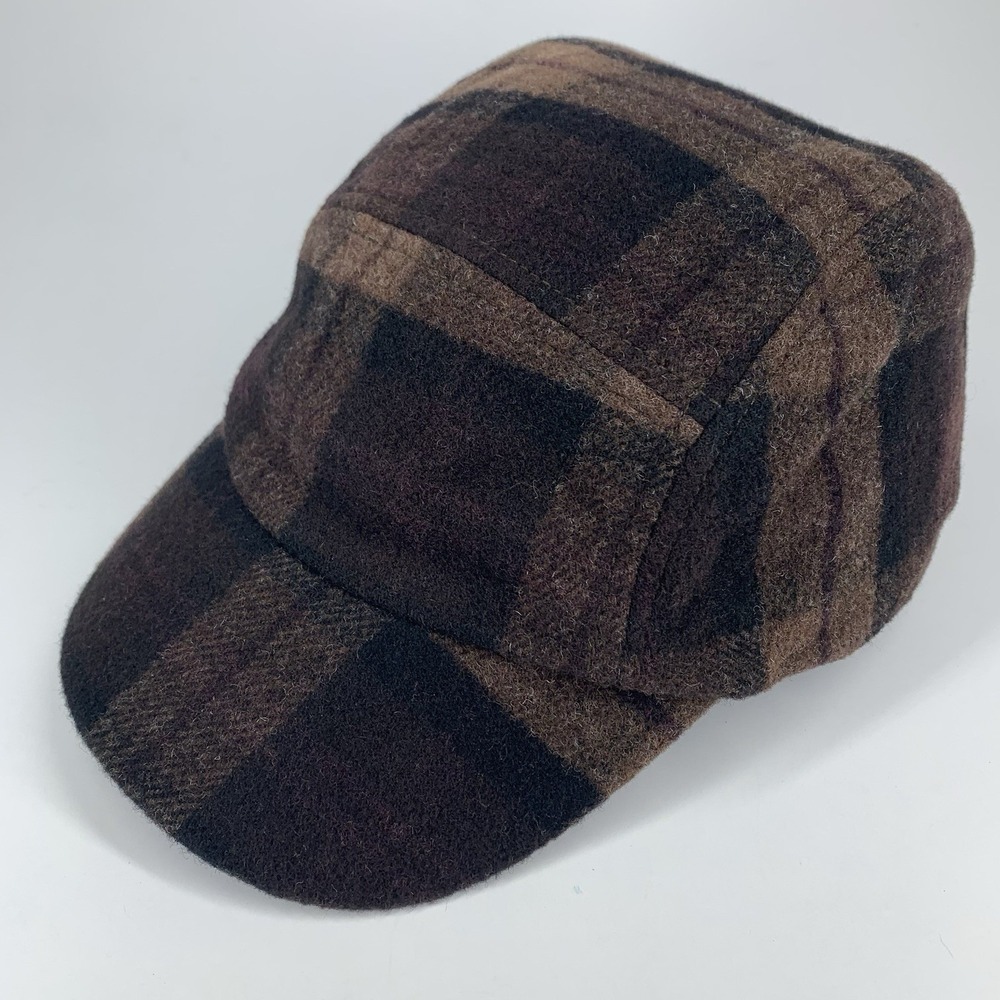 Banana Republic Brown Plaid Hat Fitted MED / LARGE Wool Blend Riding Hunting Cap